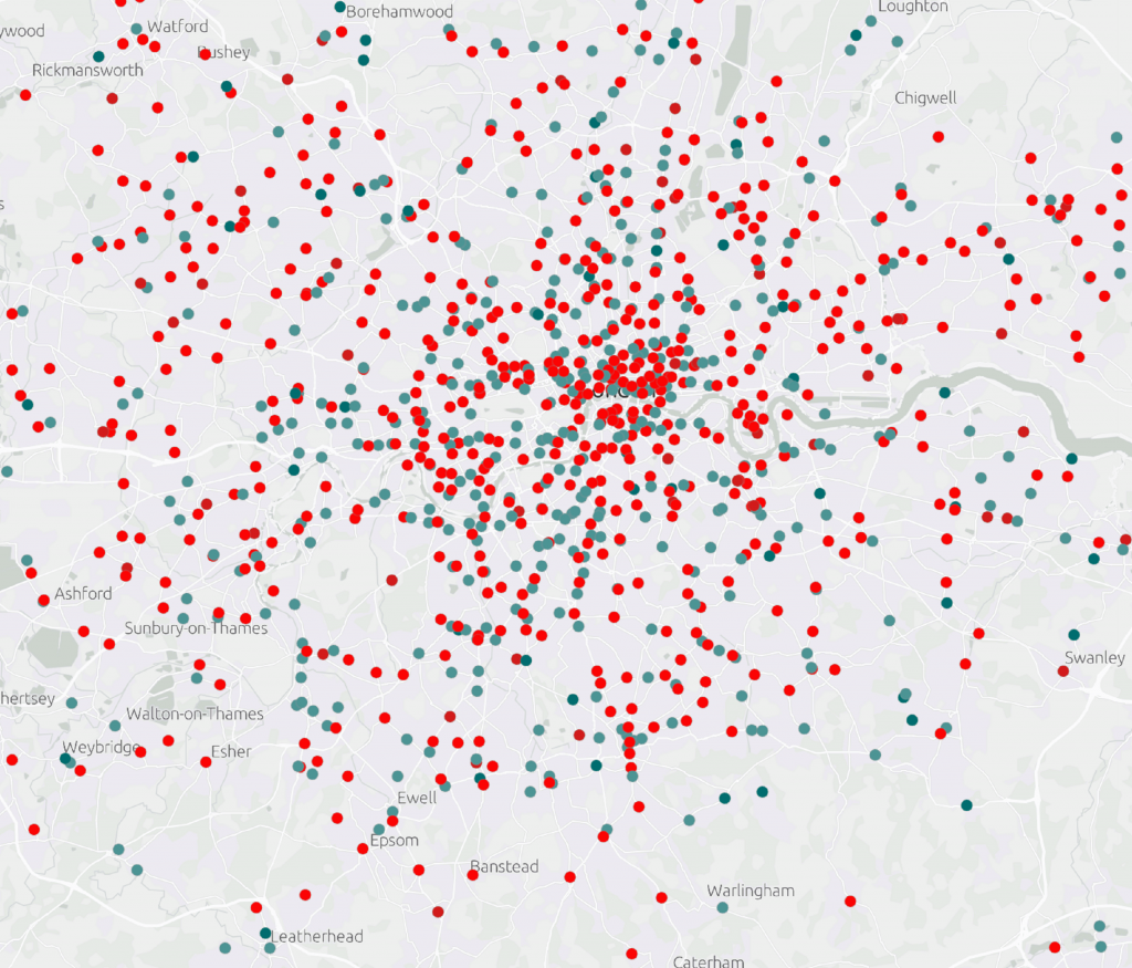 How the supermarket location map would look to someone with Tritanopia (blue-yellow blindness)