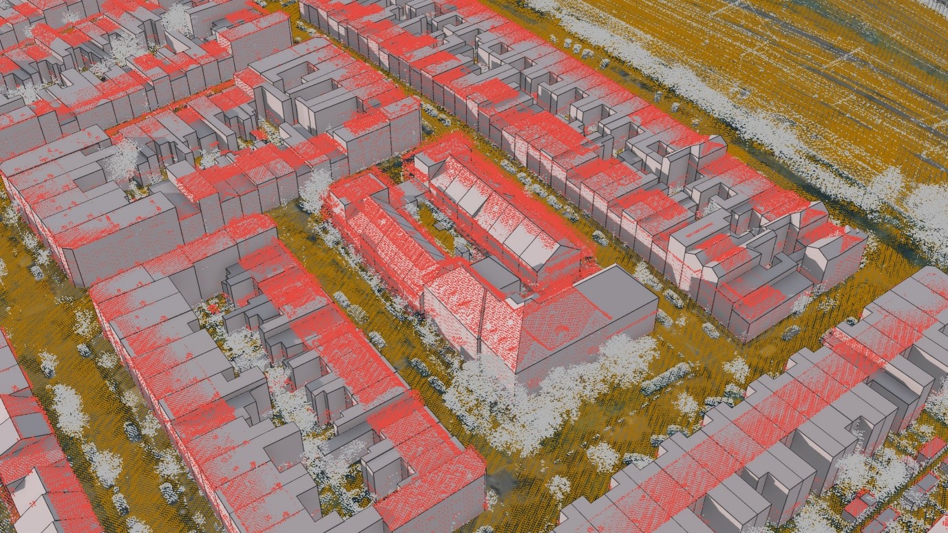 Example of point cloud dataset visualising a row of houses