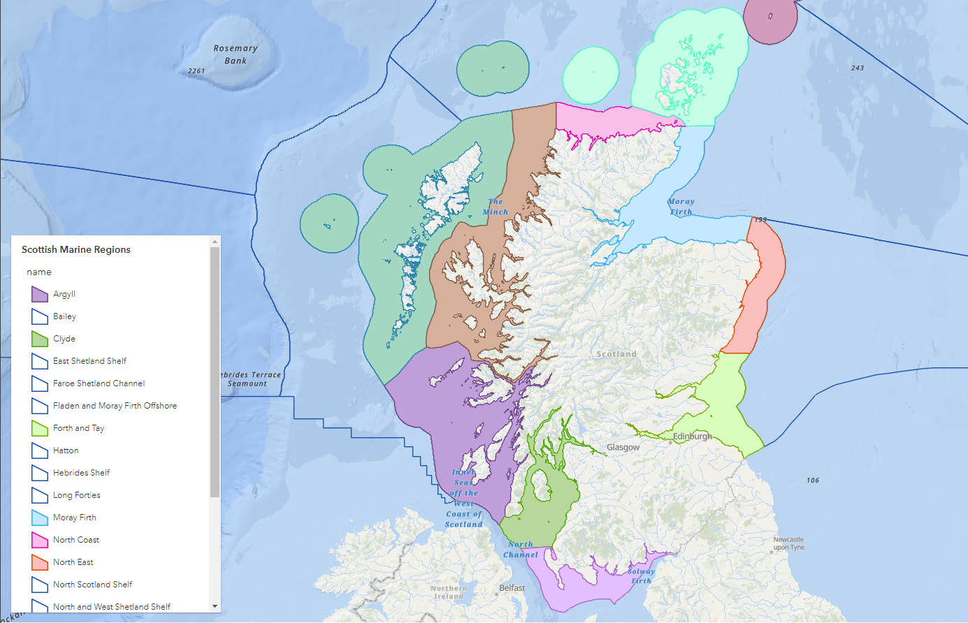 Scottish Marine Regions provided by Marine Scotland.
