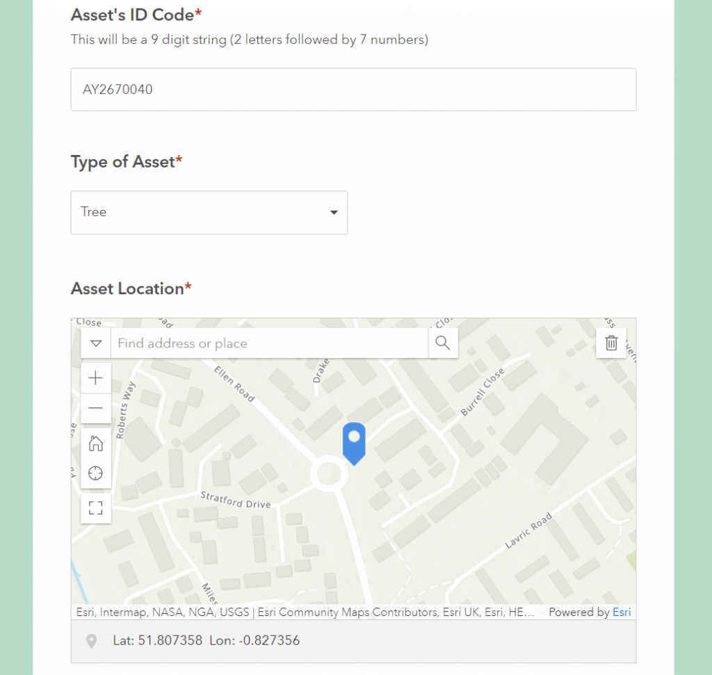 An ArcGIS Survey123 form with where the fields are populated with information. 