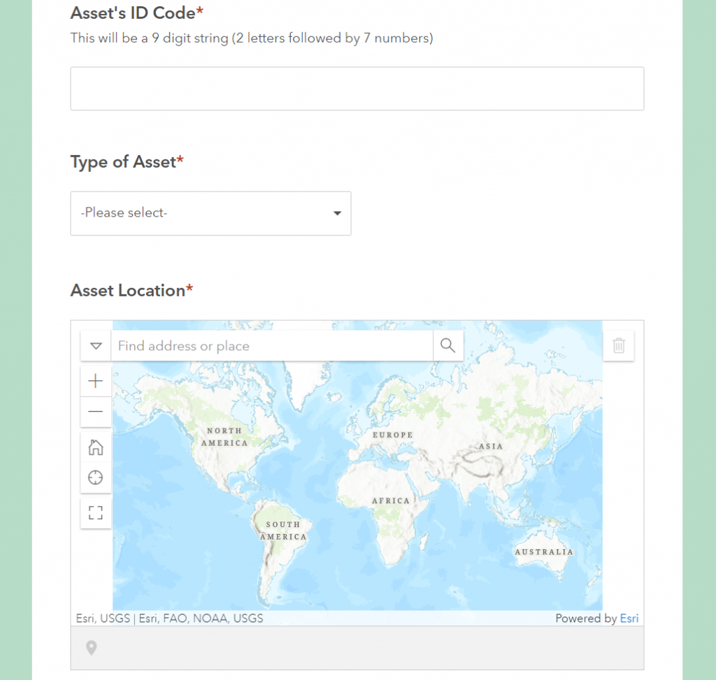 A blank ArcGIS Survey123 form.