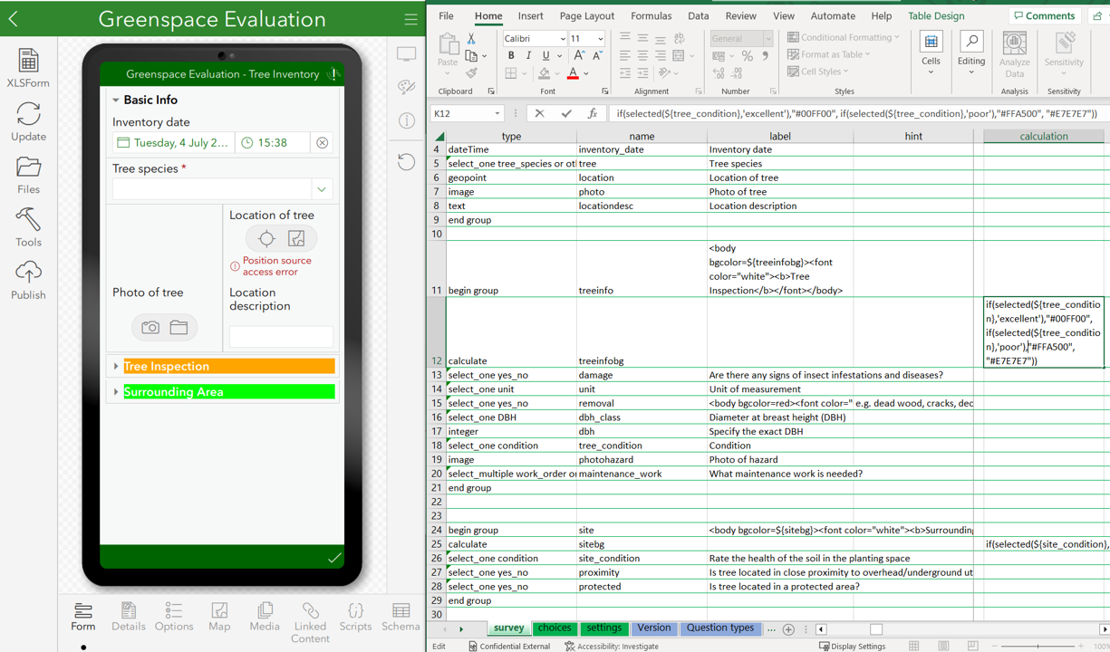 XLS configuration for groups in Survey123 Connect