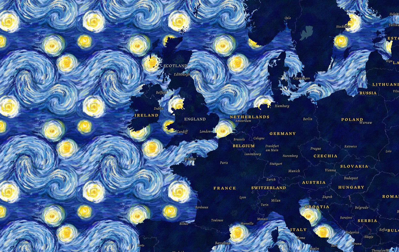 Image of The Starry Night Basemap with the extent focused on Europe.