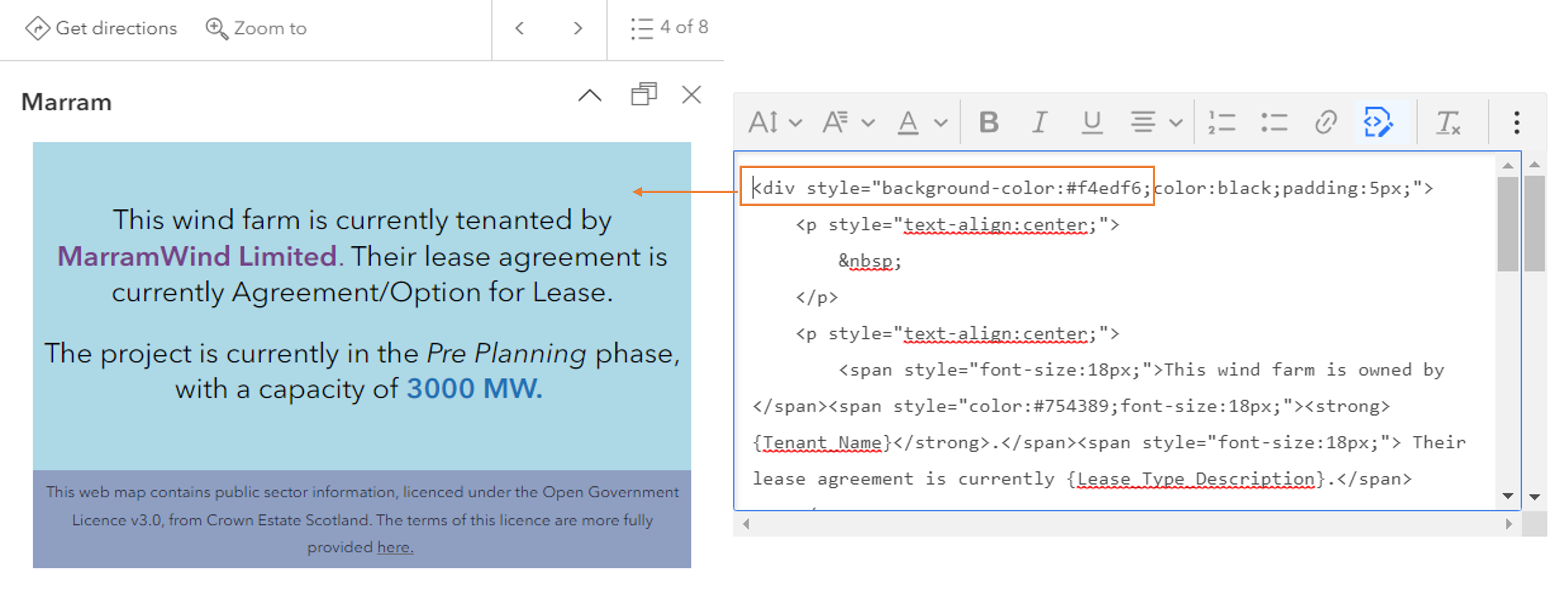 Source code for making custom background colour pop-ups in Map Viewer ArcGIS Online. 