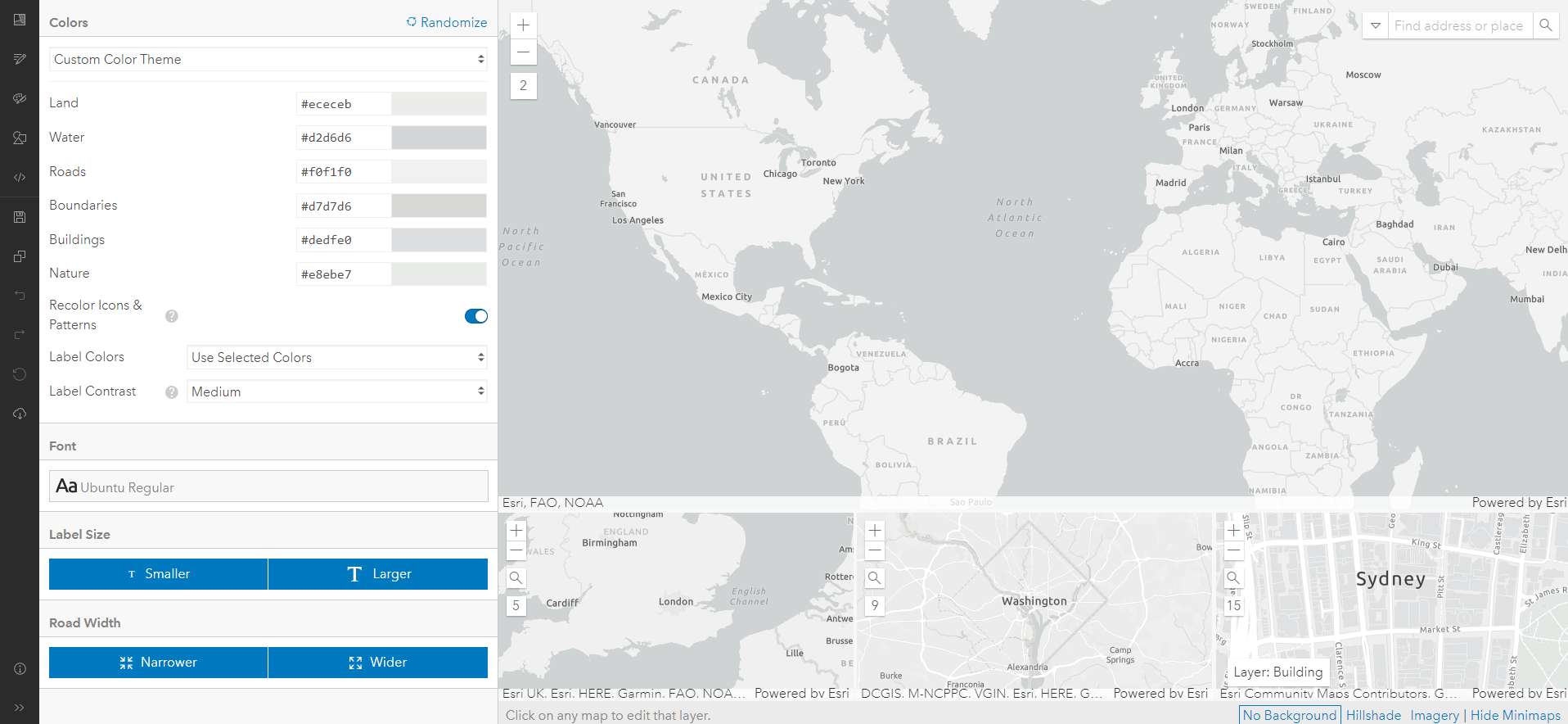 Screenshot of the ArcGIS Vector Tile Style Editor interface.