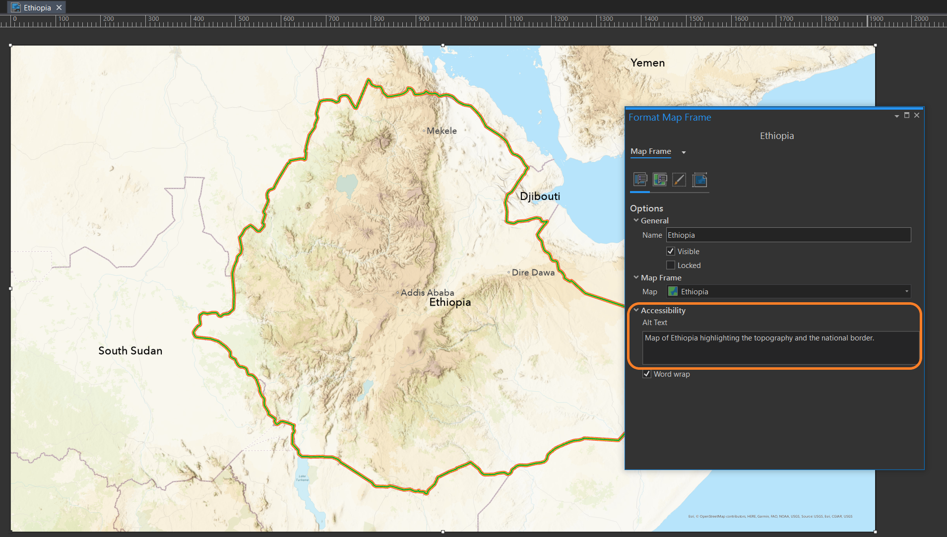 Adding Alt Text to a map frame in an ArcGIS Pro Layout