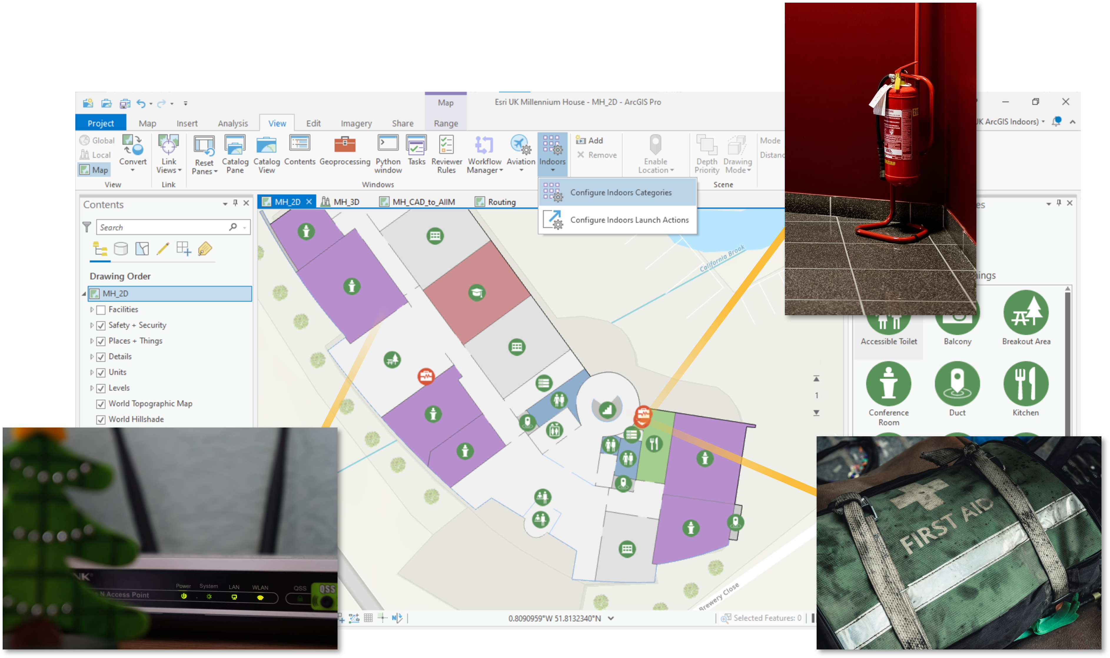 Adding locations of safety equipment in an office environment. 