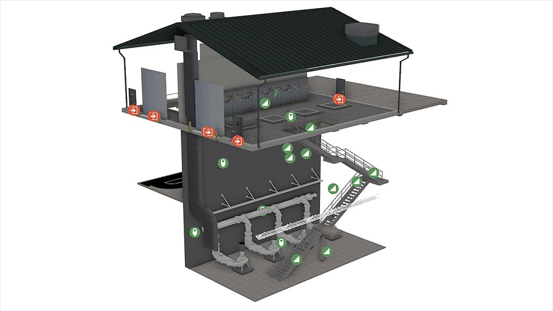 Multi-level mapping of assets at water and wastewater treatment facilities. 