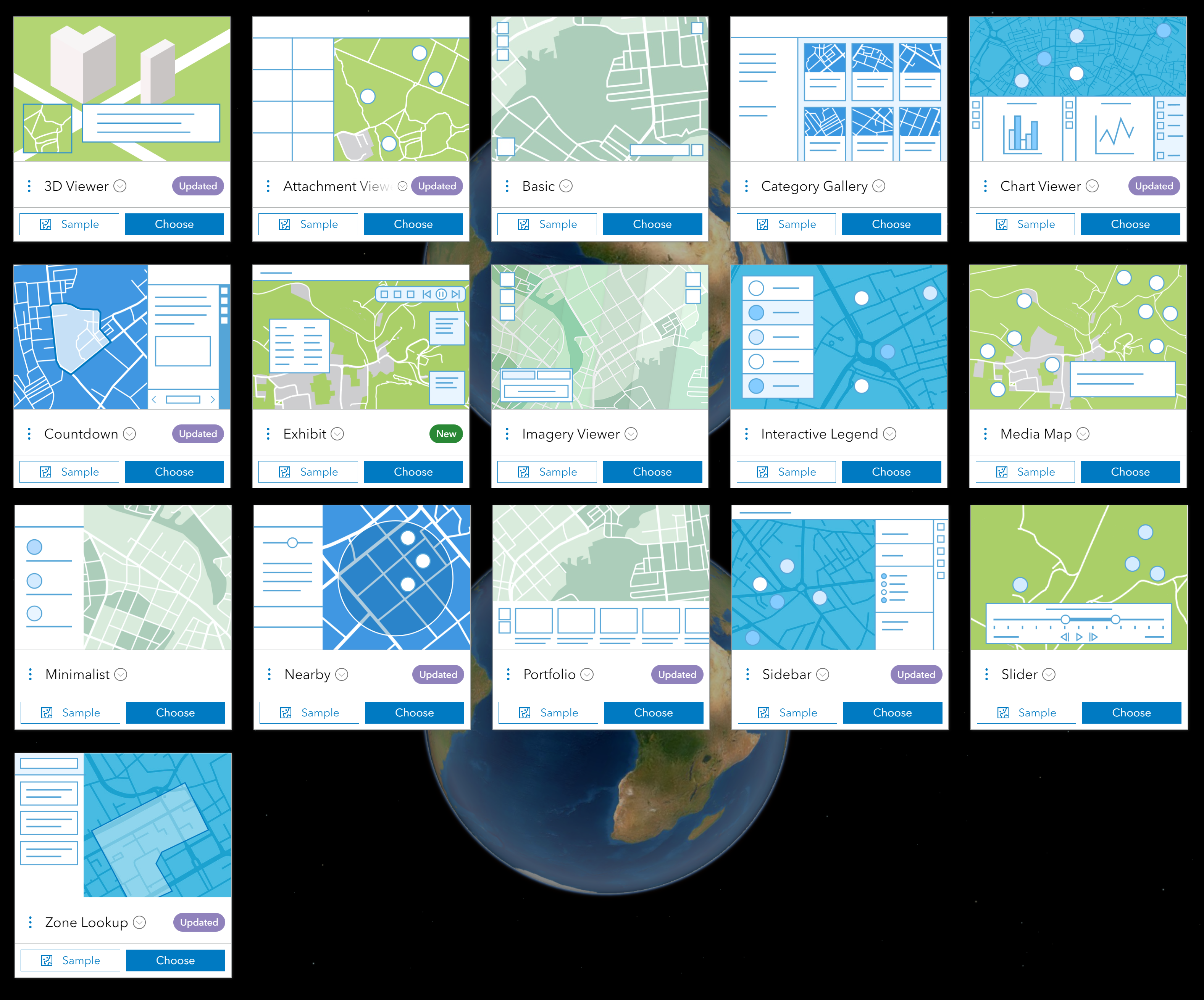 A list of all available templates within ArcGIS Instant Apps (as of July 2022)