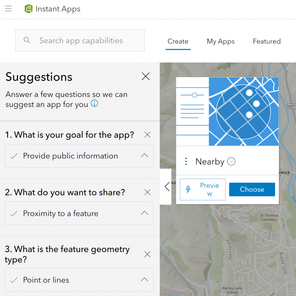 ArcGIS Instant App template suggestions on when to use the Nearby template
