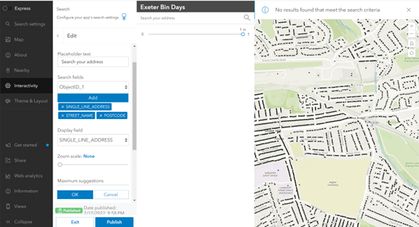Search configuration settings within ArcGIS Instant Apps