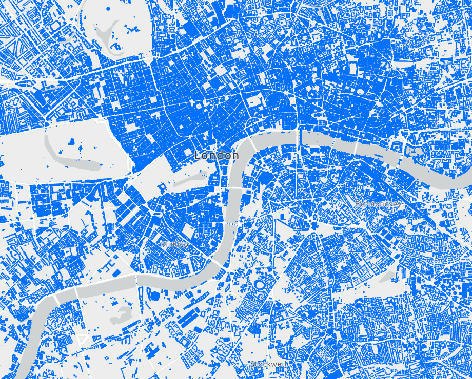  Building footprints extracted from OpenStreetMap in London. 