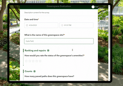 GIF of a collapsible group example in Survey123 Web Designer