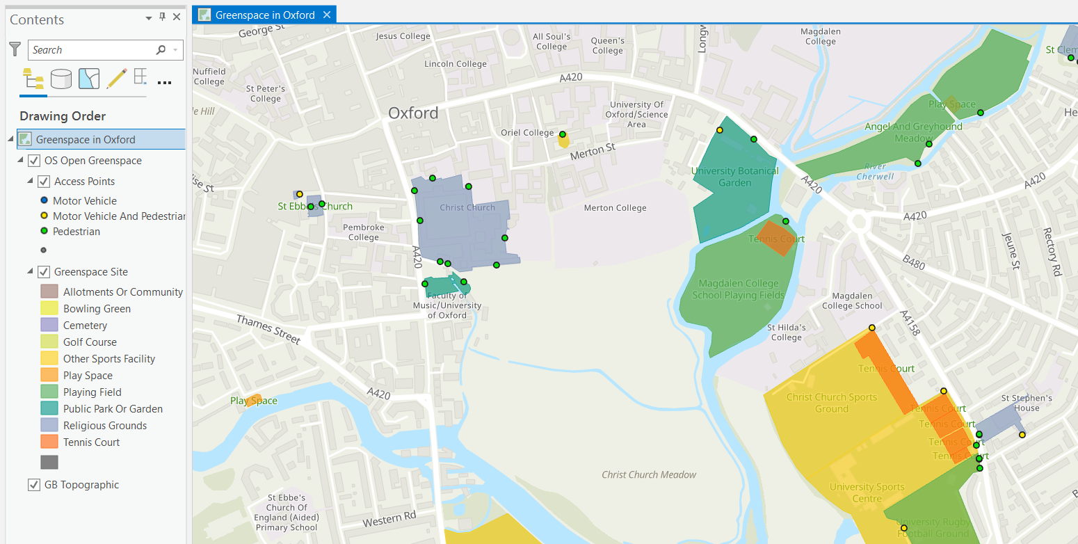 Access Points and Greenspace sites around Oxford.