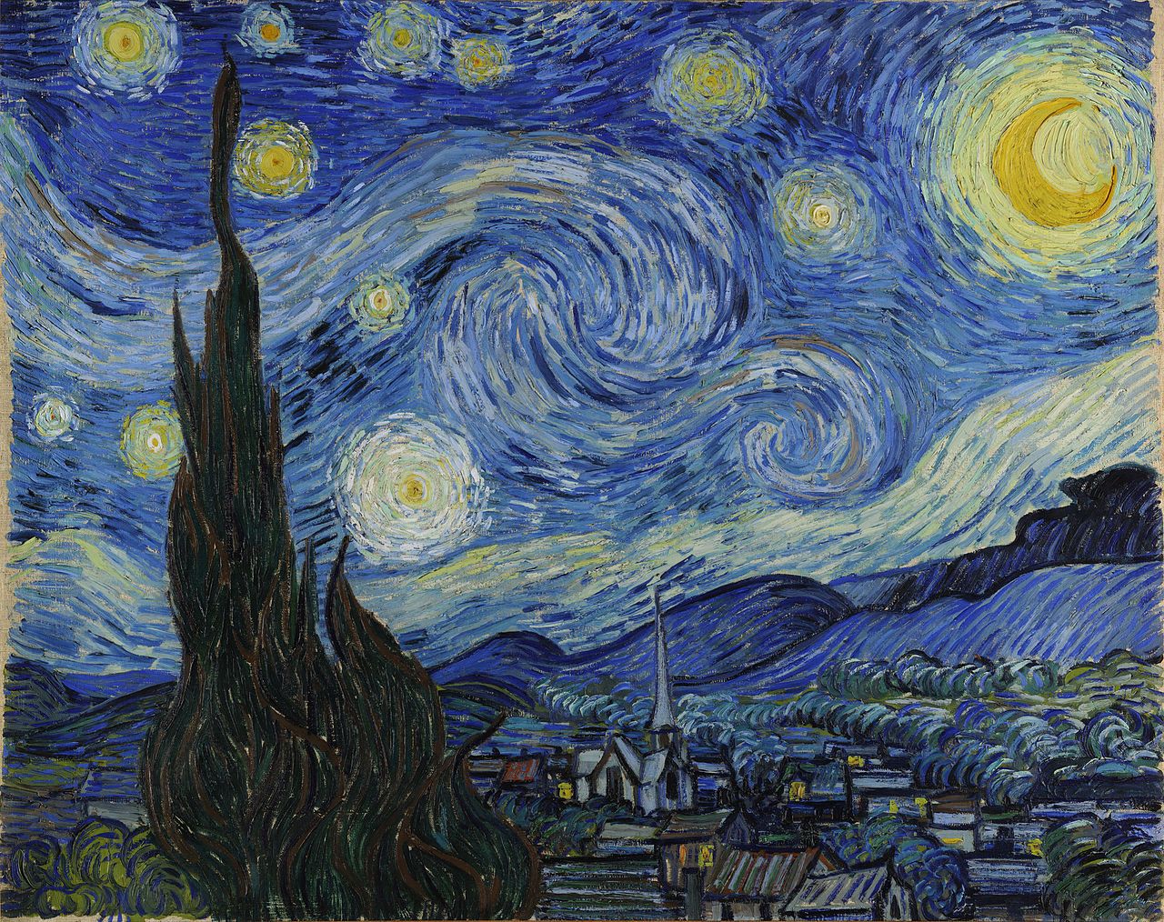 Photograph of Van Gogh's The Starry Night painting. 